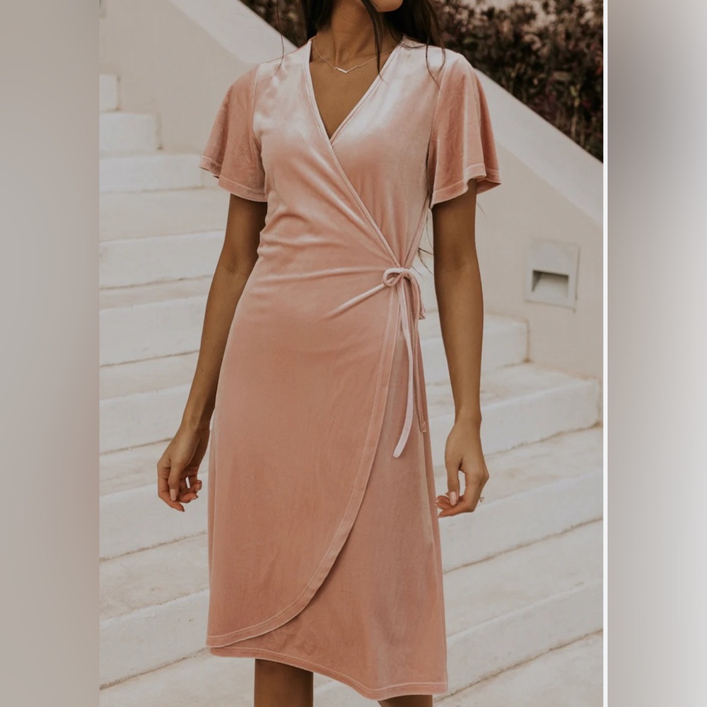Roolee Pink Velvet Cross Over Dress